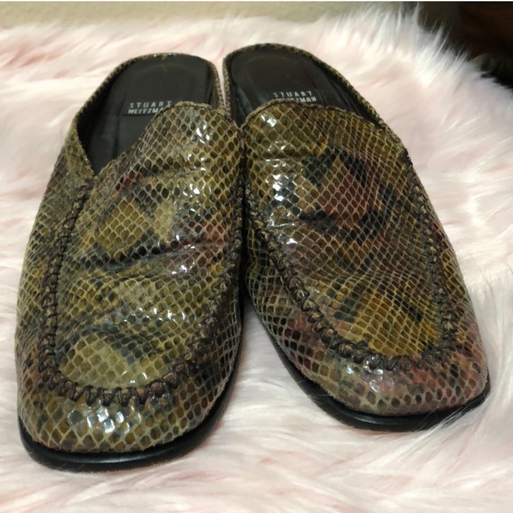 Stuart Weitzman- Snake Skin mules size 7